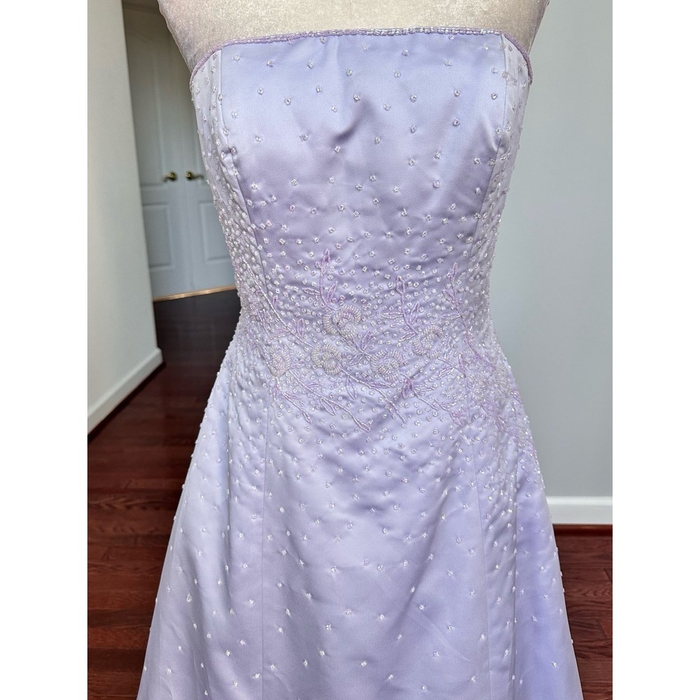 Vintage 2000s Strapless Beaded Embellished Lilac Purple Gown Dress Size 8 - Picture 2 of 12